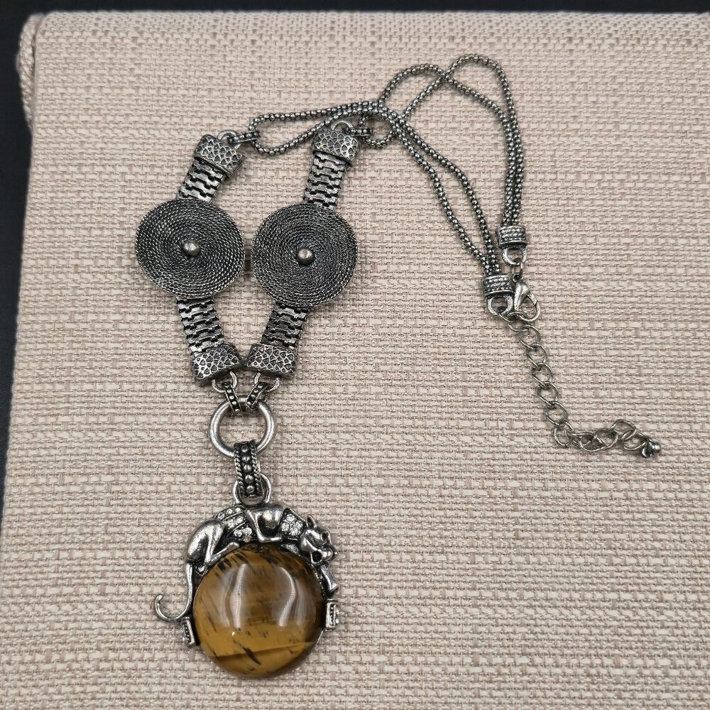 20 Inch Jungle Cat Tiger's Eye Stone Artisan Necklace B1046 - Picture 1 of 8
